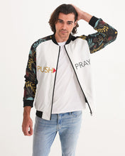 Load image into Gallery viewer, White Push Pray Men&#39;s Bomber Jacket
