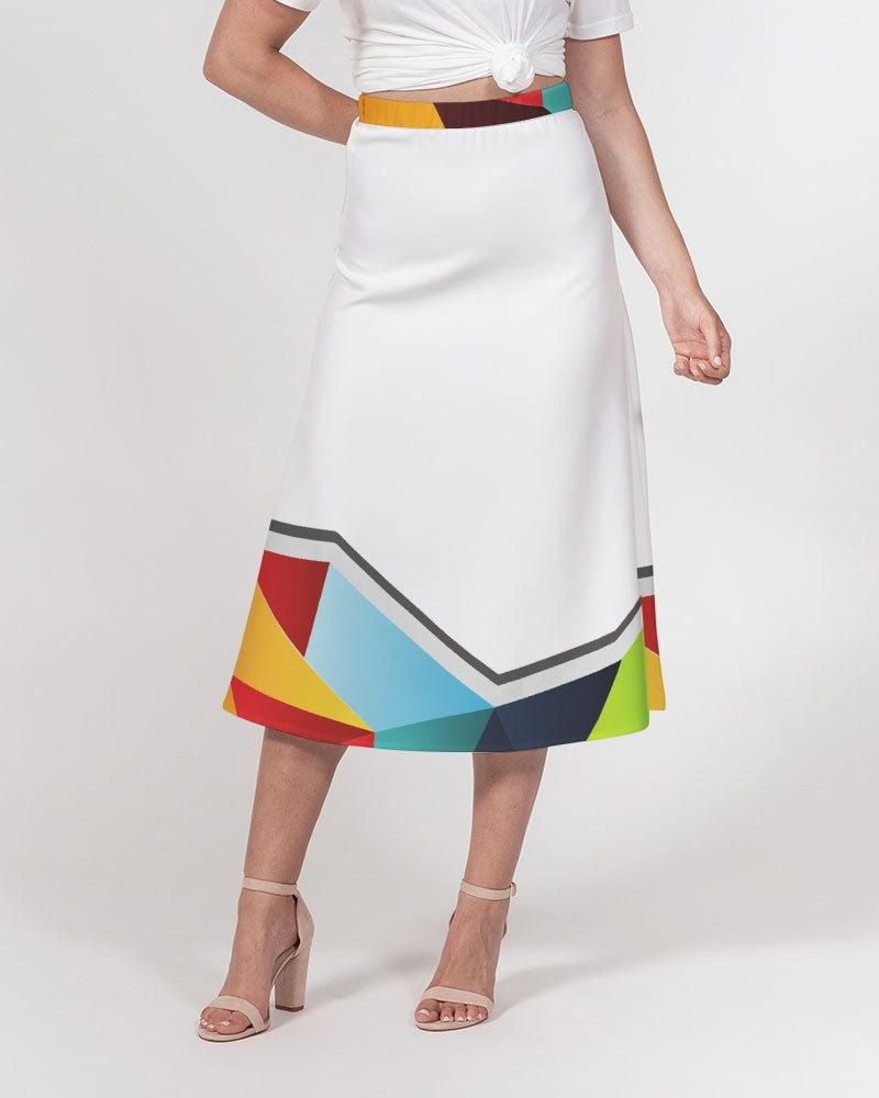 White Geo Women's A-Line Midi Skirt SM- 2XL